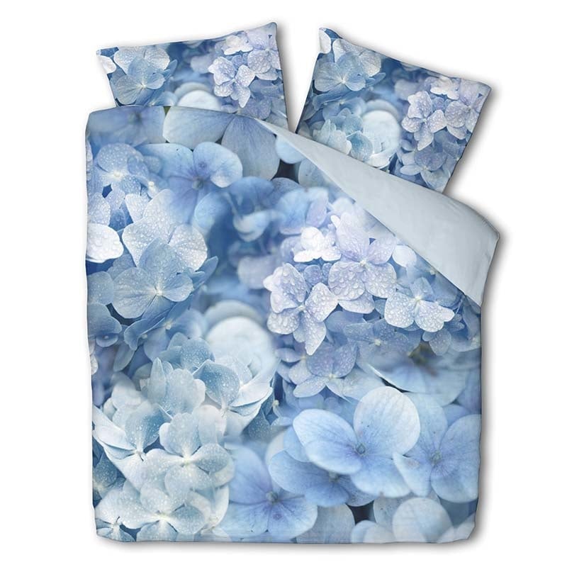 Dekbedovertrek Hydrangea Dekbedovertrek - Tweepersoons (200x220 cm) - Blauw Katoen - Dessin: Bloemen - Fresh & Co - Dekbed-Discounter.nl aanbieding