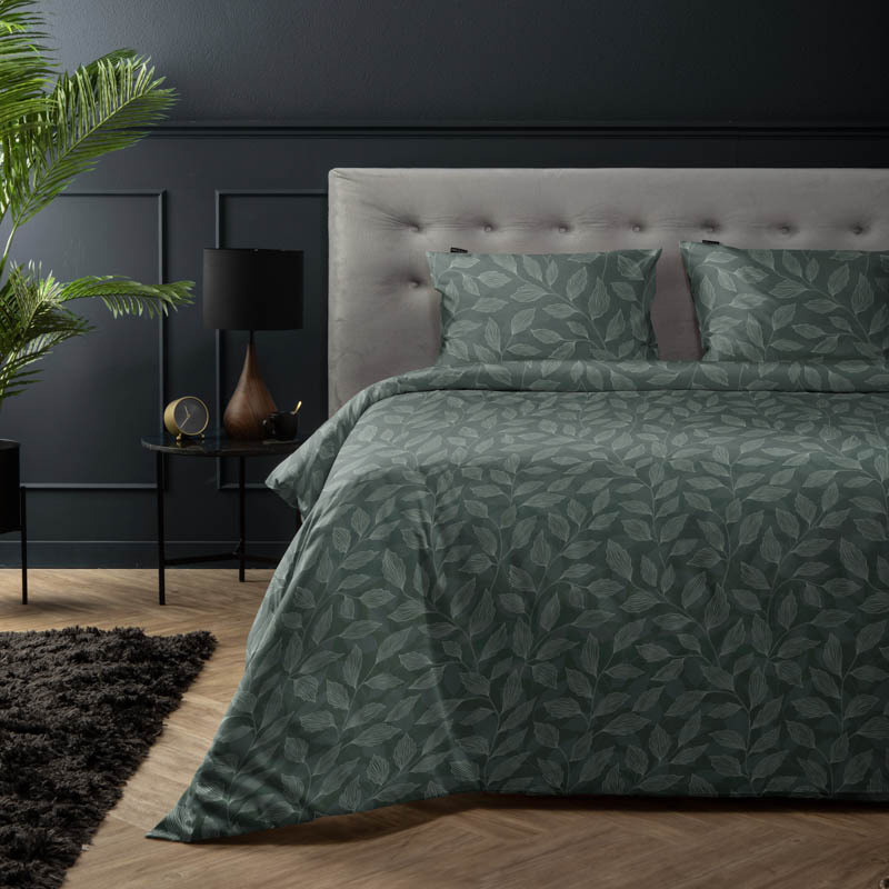 Dekbedovertrek Little Leaves - Lits-Jumeaux (240x220 cm) - Petrol Microvezel Katoen - Dessin: Natuur - Fresh & Co - Dekbed-Discounter.nl aanbieding