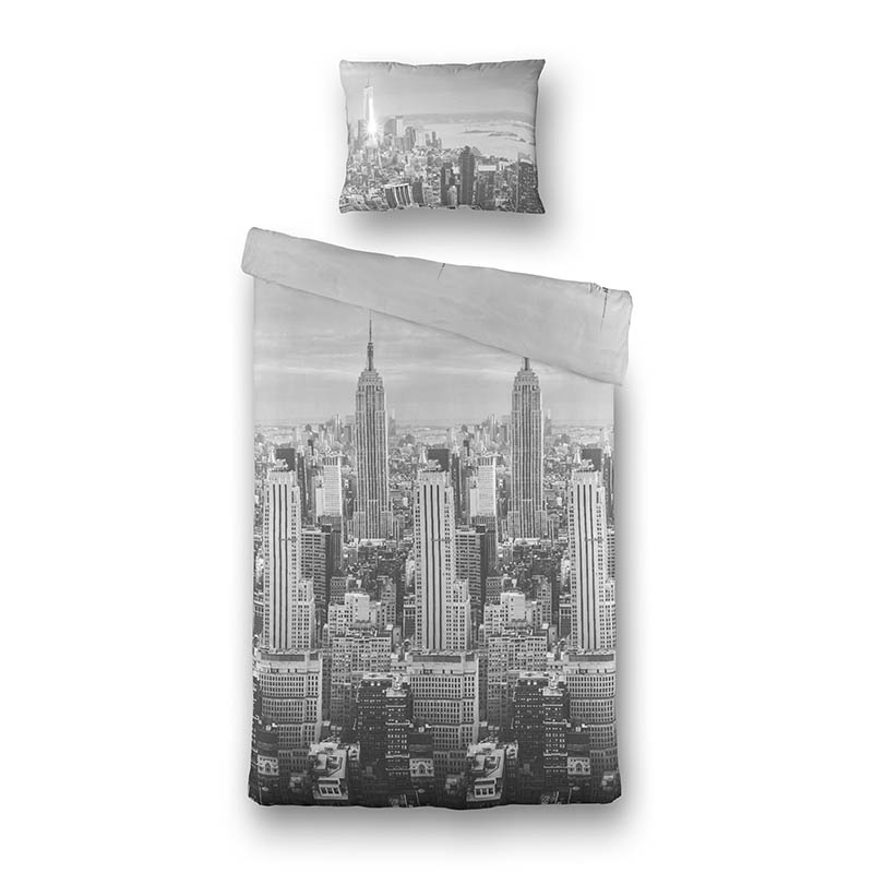 Dekbedovertrek City Silhouette Dekbedovertrek - Eenpersoons (140x200 cm) - Grijs Katoen - Dessin: Landschap - Fresh & Co - Dekbed-Discounter.nl aanbieding
