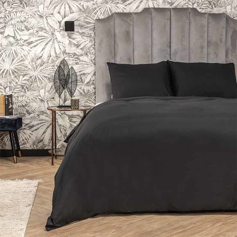Dekbedovertrek Hotel Uni - Tweepersoons (200x220 cm) - Zwart Microvezel - Dessin: Effen - Fresh & Co - Dekbed-Discounter.nl aanbieding