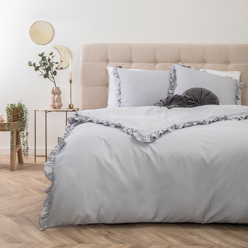 Dekbedovertrek Ibiza Chloe - Tweepersoons (200x200 cm) - Grijs Microvezel - Dessin: Effen - Fresh & Co - Dekbed-Discounter.nl aanbieding