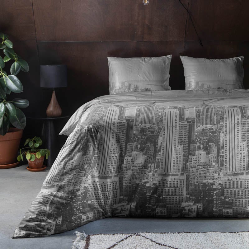 Dekbedovertrek City Silhouette Dekbedovertrek - Lits-Jumeaux (240x220 cm) - Grijs Katoen - Dessin: Landschap - Fresh & Co - Dekbed-Discounter.nl aanbieding