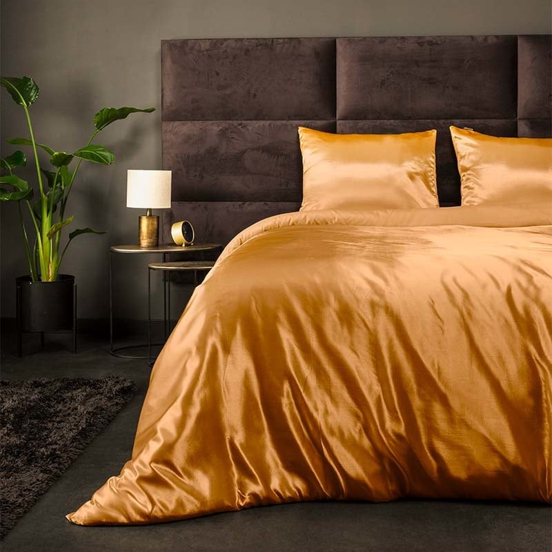 Dekbedovertrek Silk Satin - Tweepersoons (200x220 cm) - Bruin Microvezel - Dessin: Effen - Fresh & Co - Dekbed-Discounter.nl aanbieding