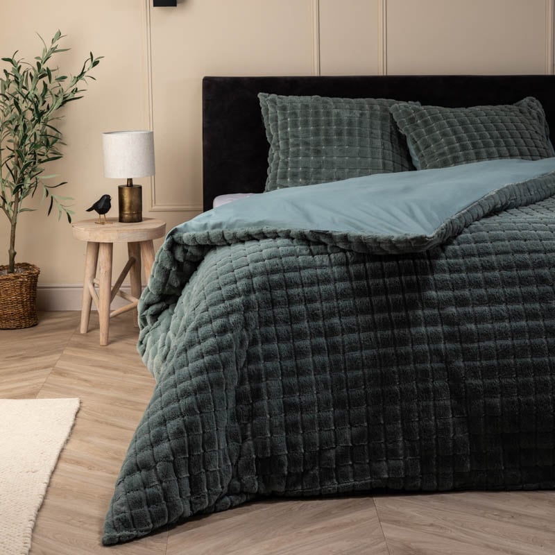 Dekbedovertrek Teddy Square - Tweepersoons (200x220 cm) - Grijs Microvezel - Dessin: Patroon - Fresh & Co - Dekbed-Discounter.nl aanbieding