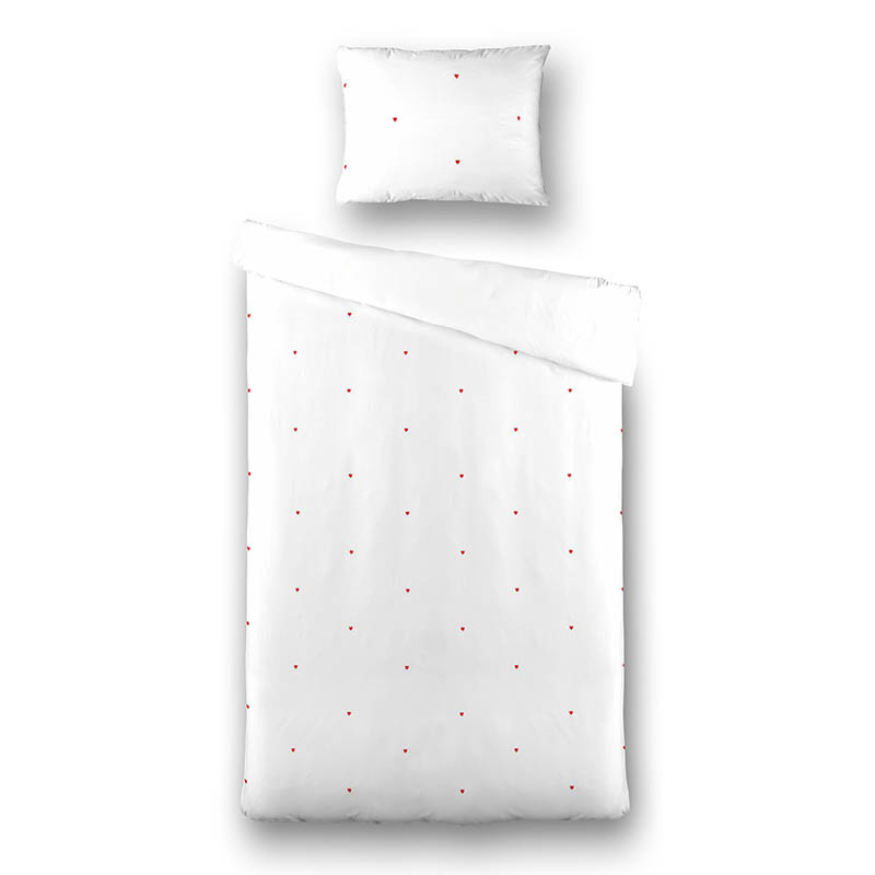 Dekbedovertrek Ruby heart embroidery Dekbedovertrek - Eenpersoons (140x240 cm) - Wit Katoen - Dessin: Patroon - Fresh & Co - Dekbed-Discounter.nl aanbieding