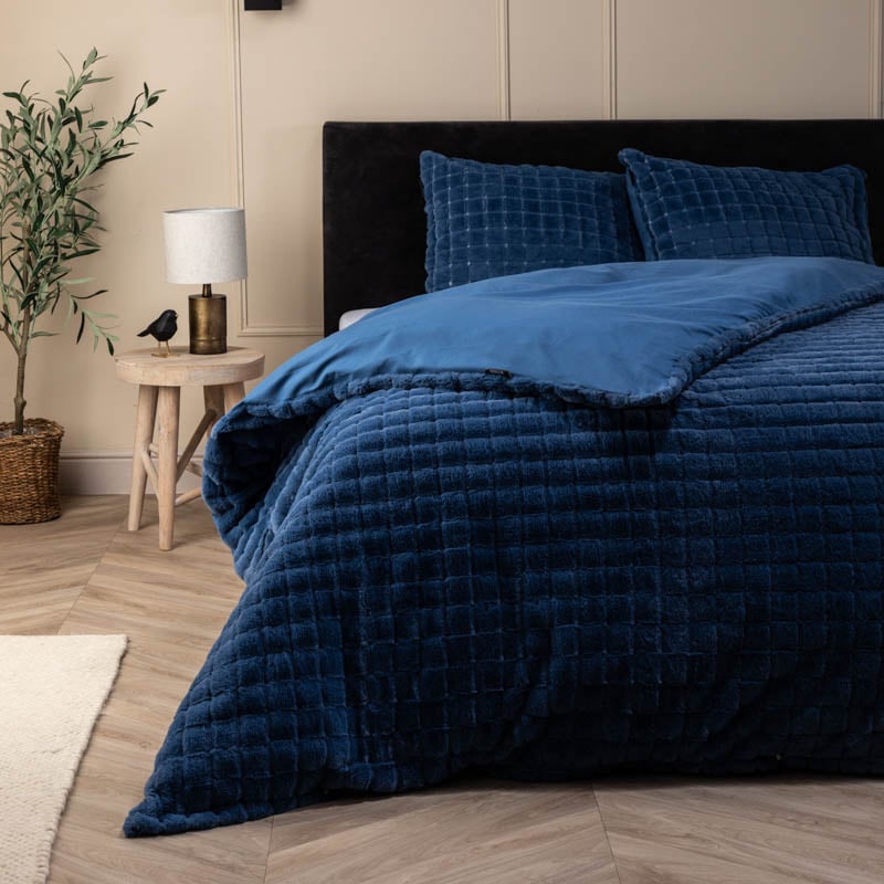 Dekbedovertrek Teddy Square - Lits-Jumeaux (240x220 cm) - Blauw Microvezel - Dessin: Patroon - Fresh & Co - Dekbed-Discounter.nl aanbieding