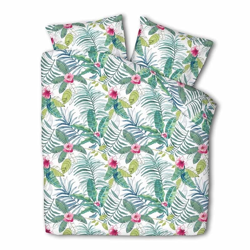 Dekbedovertrek Jungle Flowers Dekbedovertrek - Tweepersoons (200x220 cm) - Meerkleurig Katoen - Dessin: Bloemen, Natuur - Fresh & Co - aanbieding