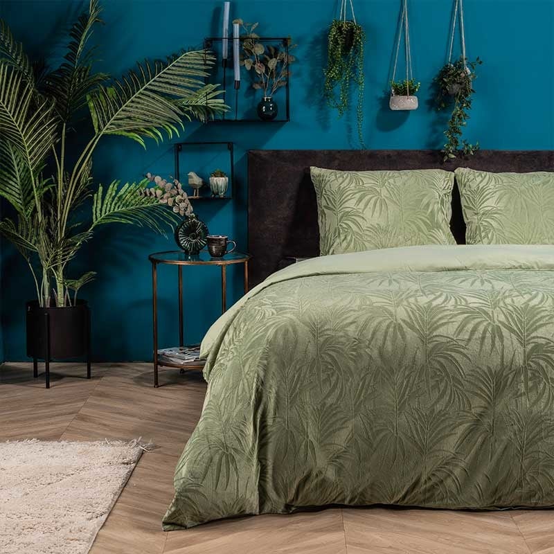 Dekbedovertrek Mink Palms - Tweepersoons (200x220 cm) - Groen Microvezel - Dessin: Bloemen, Natuur - Fresh & Co - Dekbed-Discounter.nl aanbieding