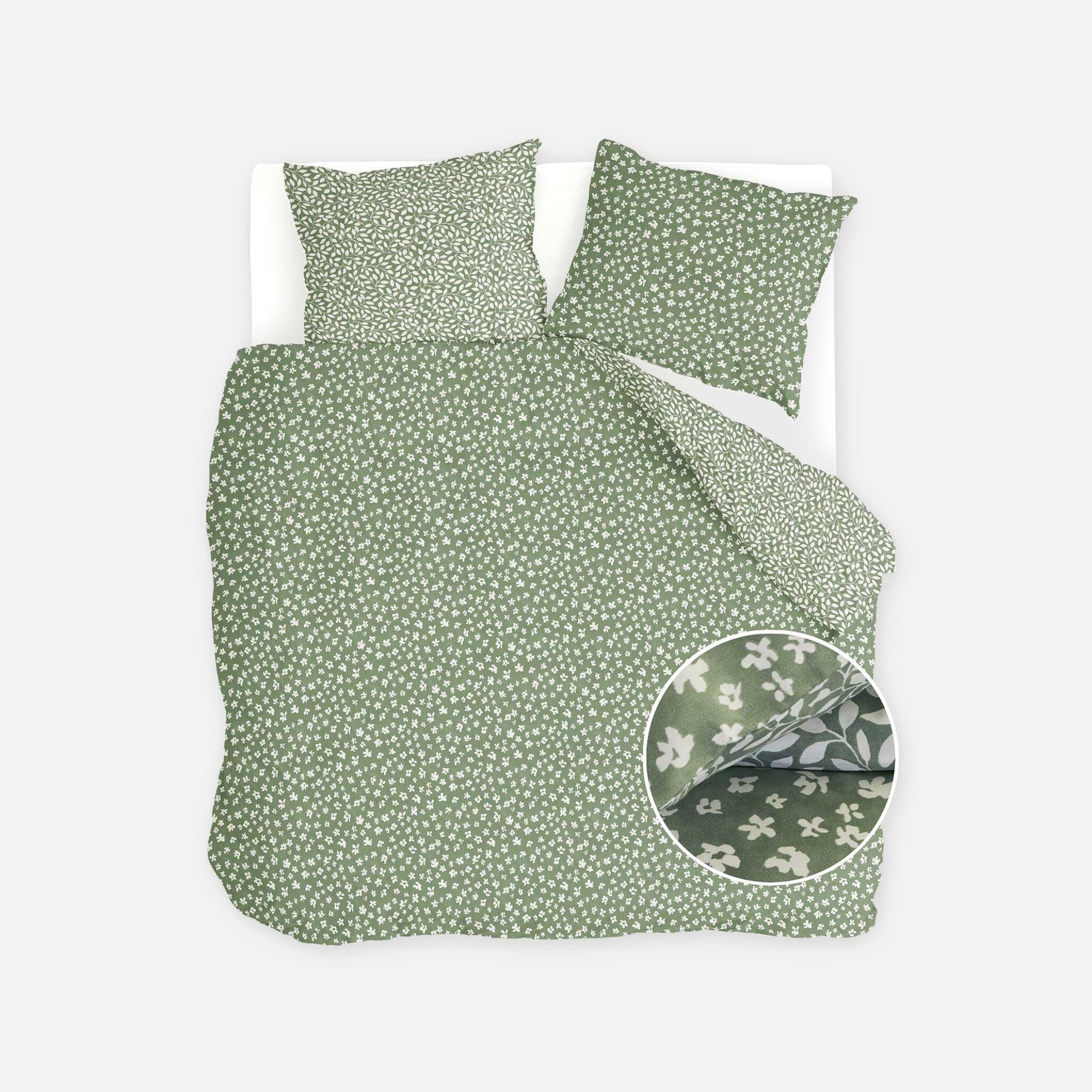 Walra Dekbedovertrek Petites Fleurs Groen - 240x220 cm - Lits-jumeaux - Dubbele doorlopende instopstrook - 100% Renforcé katoen
