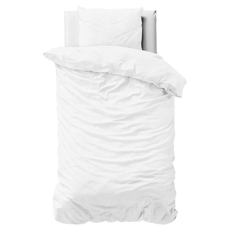Dekbedovertrek Orlando - Eenpersoons (140x200 cm) - Wit Microvezel - Dessin: Strepen - Fresh & Co - Dekbed-Discounter.nl aanbieding