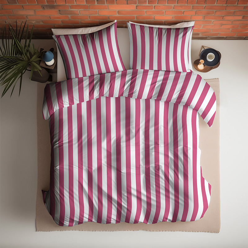 Dekbedovertrek Annefleur - Lits-Jumeaux (240x220 cm) - Wit & Roze Katoen - Dessin: Strepen - Fresh & Co - Dekbed-Discounter.nl aanbieding