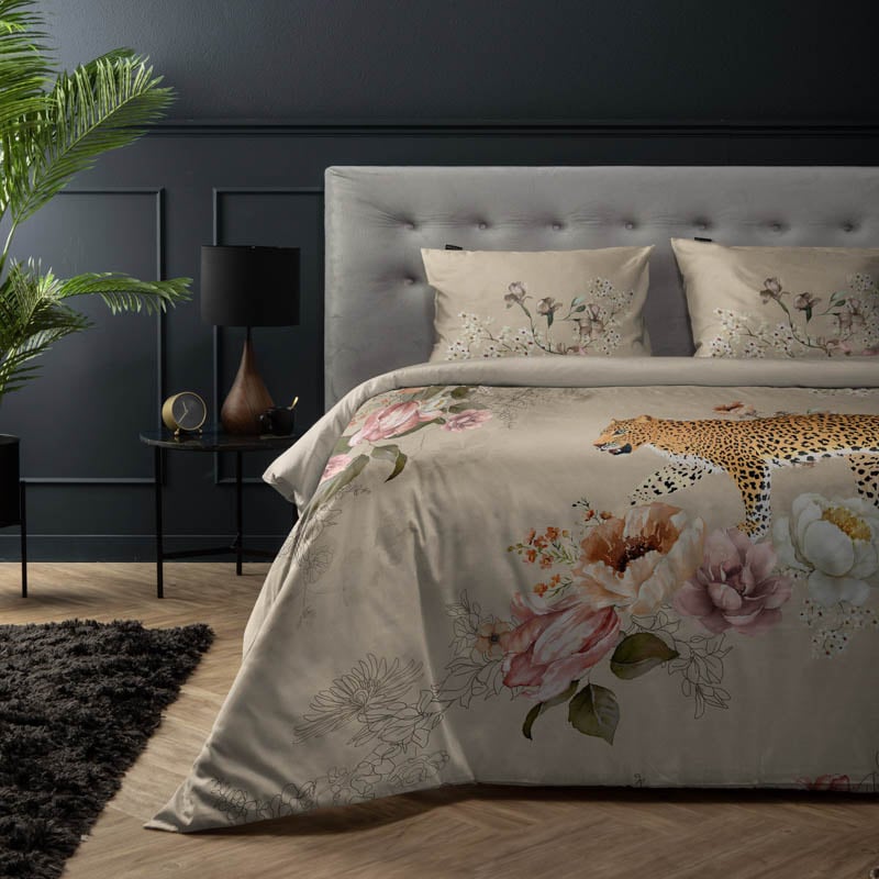Dekbedovertrek Tiger Garden Dekbedovertrek - Lits-Jumeaux (240x220 cm) - Beige Katoen - Dessin: Dieren, Natuur - Fresh & Co - Dekbed-Discounter.nl aanbieding