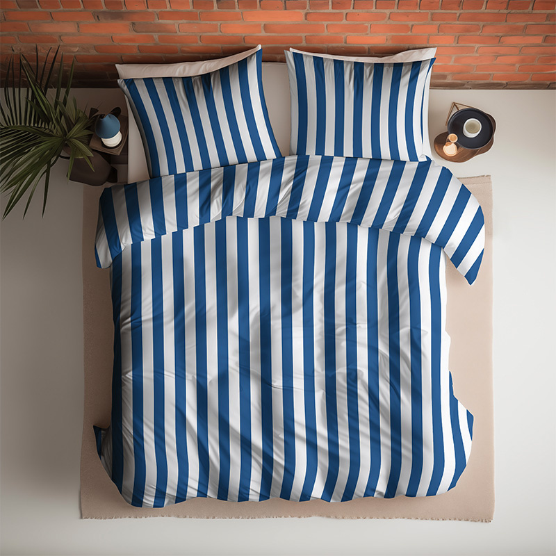 Dekbedovertrek Annefleur - Eenpersoons (140x240 cm) - Wit & Blauw Katoen - Dessin: Strepen - Fresh & Co - Dekbed-Discounter.nl aanbieding