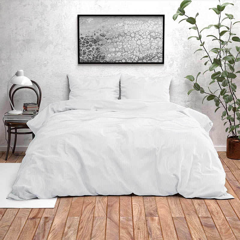 Dekbedovertrek Orlando - Lits-Jumeaux (240x220 cm) - Wit Microvezel - Dessin: Strepen - Fresh & Co - Dekbed-Discounter.nl aanbieding