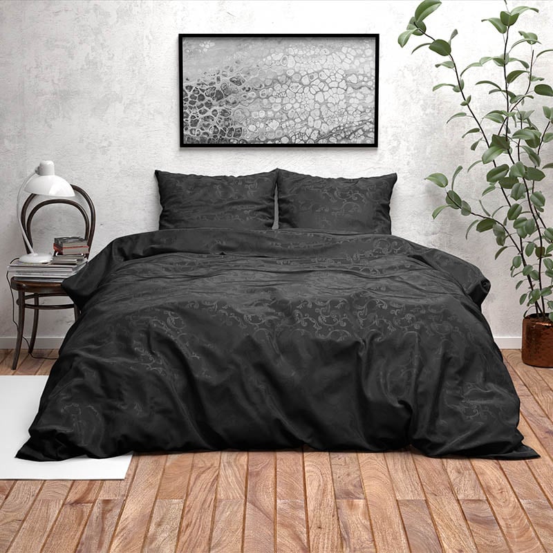 Dekbedovertrek Denver - Tweepersoons (200x200 cm) - Zwart Microvezel - Dessin: Patroon - Fresh & Co - Dekbed-Discounter.nl aanbieding