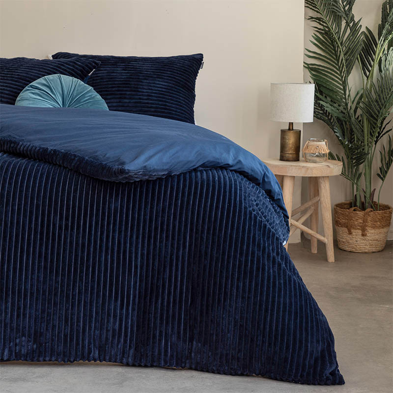 Dekbedovertrek Teddy Rib - Tweepersoons (200x220 cm) - Navy Microvezel - Dessin: Effen, Patroon - Fresh & Co - Dekbed-Discounter.nl aanbieding