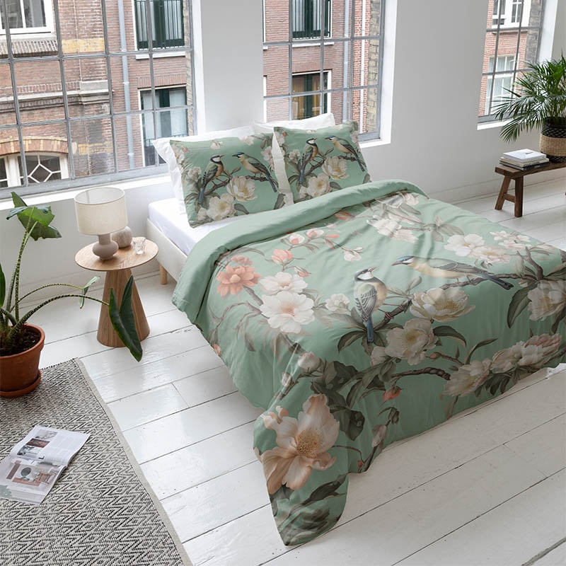 Dekbedovertrek Serenade Green Dekbedovertrek - (1140x2501 cm) - Meerkleurig Katoen - Dessin: - Fresh & Co - Dekbed-Discounter.nl aanbieding