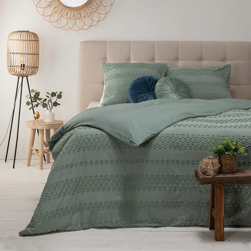Dekbedovertrek Ava - Eenpersoons (140x200 cm) - Groen Microvezel - Dessin: Stippen - Fresh & Co - Dekbed-Discounter.nl aanbieding
