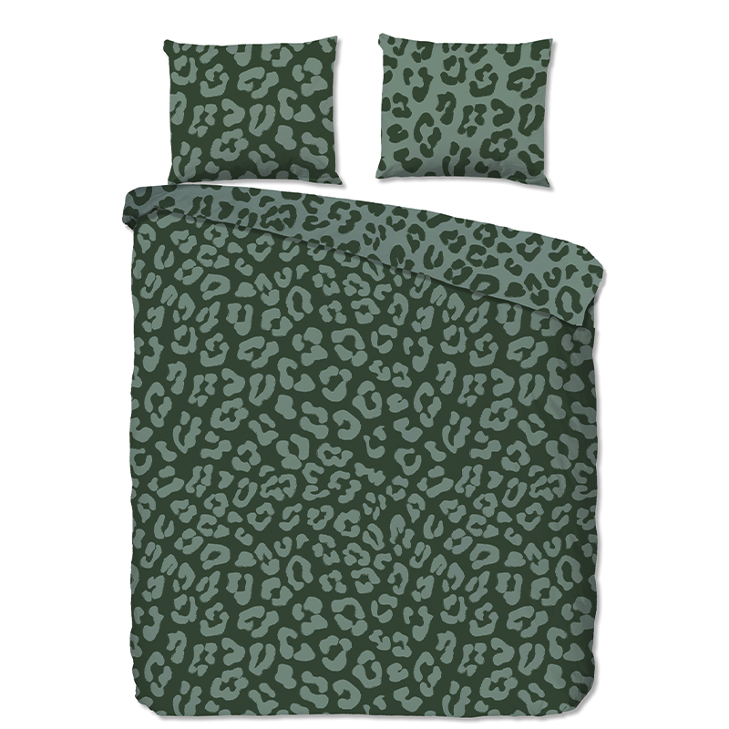 Dekbedovertrek Lileo - Eenpersoons (140x200 cm) - Olijfgroen Katoen - Dessin: Dieren - Fresh & Co - Dekbed-Discounter.nl aanbieding