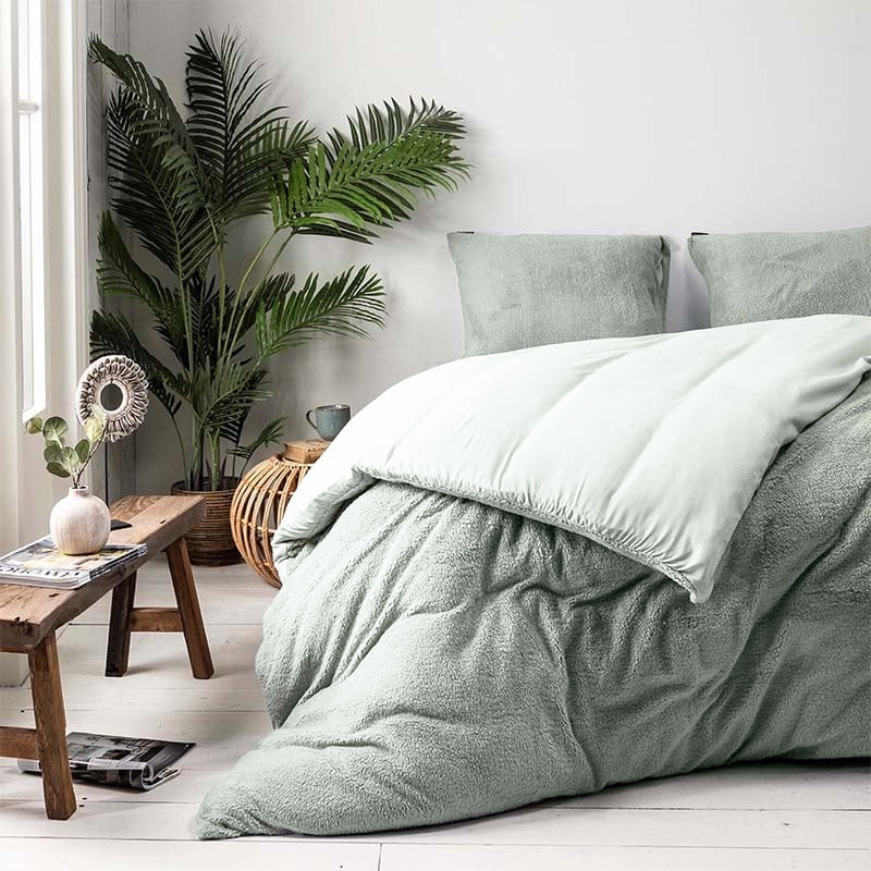 Dekbedovertrek Teddy - Eenpersoons (140x220 cm) - Groen Microvezel - Dessin: Effen - Fresh & Co - Dekbed-Discounter.nl aanbieding