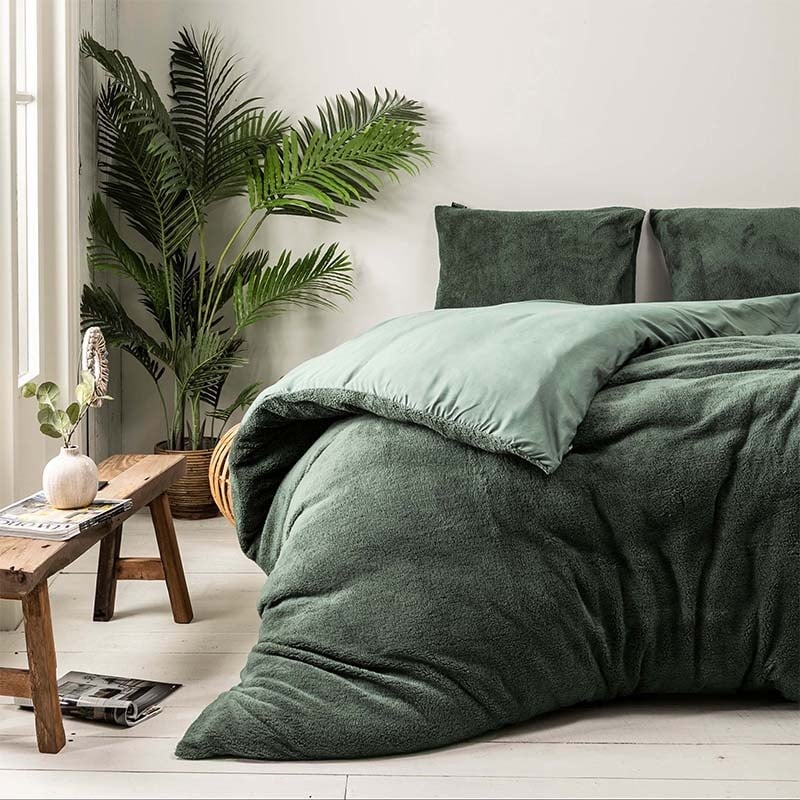 Dekbedovertrek Teddy - Eenpersoons (140x220 cm) - Groen Microvezel - Dessin: Effen - Fresh & Co - Dekbed-Discounter.nl aanbieding
