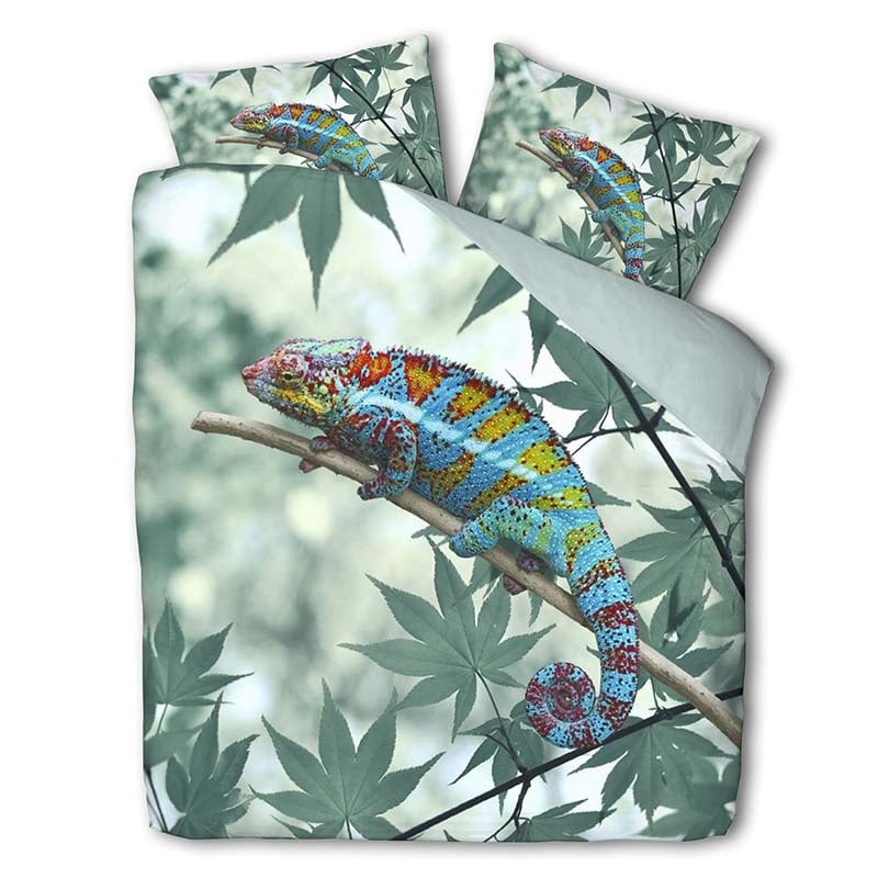 Dekbedovertrek Lazy Chameleon Dekbedovertrek - Lits-Jumeaux (240x220 cm) - Zwart Katoen - Dessin: Dieren - Fresh & Co - Dekbed-Discounter.nl aanbieding