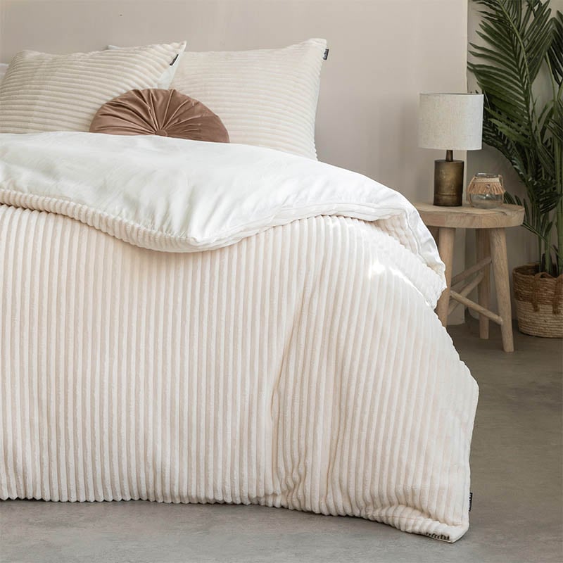 Dekbedovertrek Teddy Rib - Eenpersoons (140x220 cm) - Beige Microvezel - Dessin: Effen, Patroon - Fresh & Co - Dekbed-Discounter.nl aanbieding