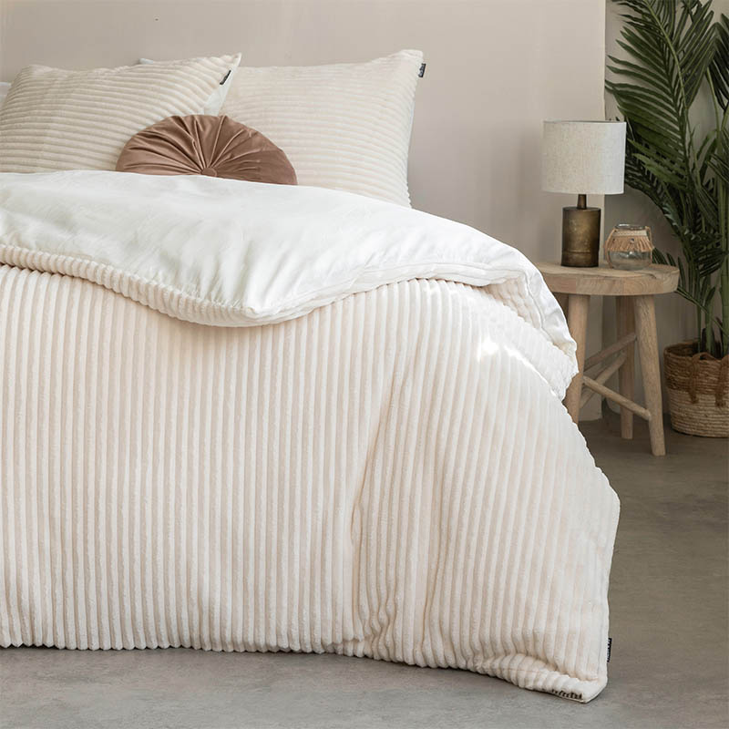 Dekbedovertrek Teddy Rib - Lits-Jumeaux (240x220 cm) - Beige Microvezel - Dessin: Effen, Patroon - Fresh & Co - Dekbed-Discounter.nl aanbieding
