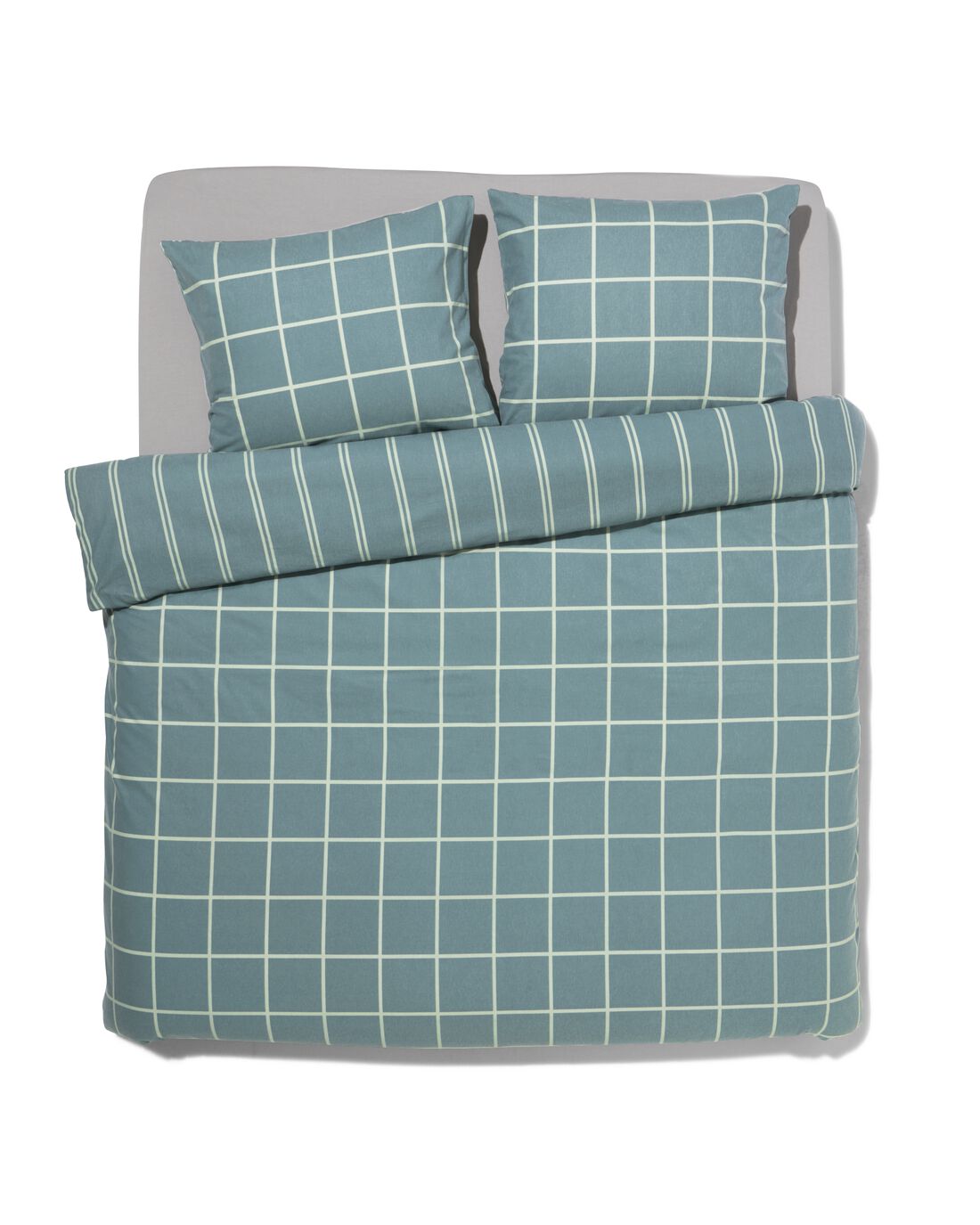 HEMA Dekbedovertrek Flanel 240x200/220 Ruit/streep (groen) aanbieding