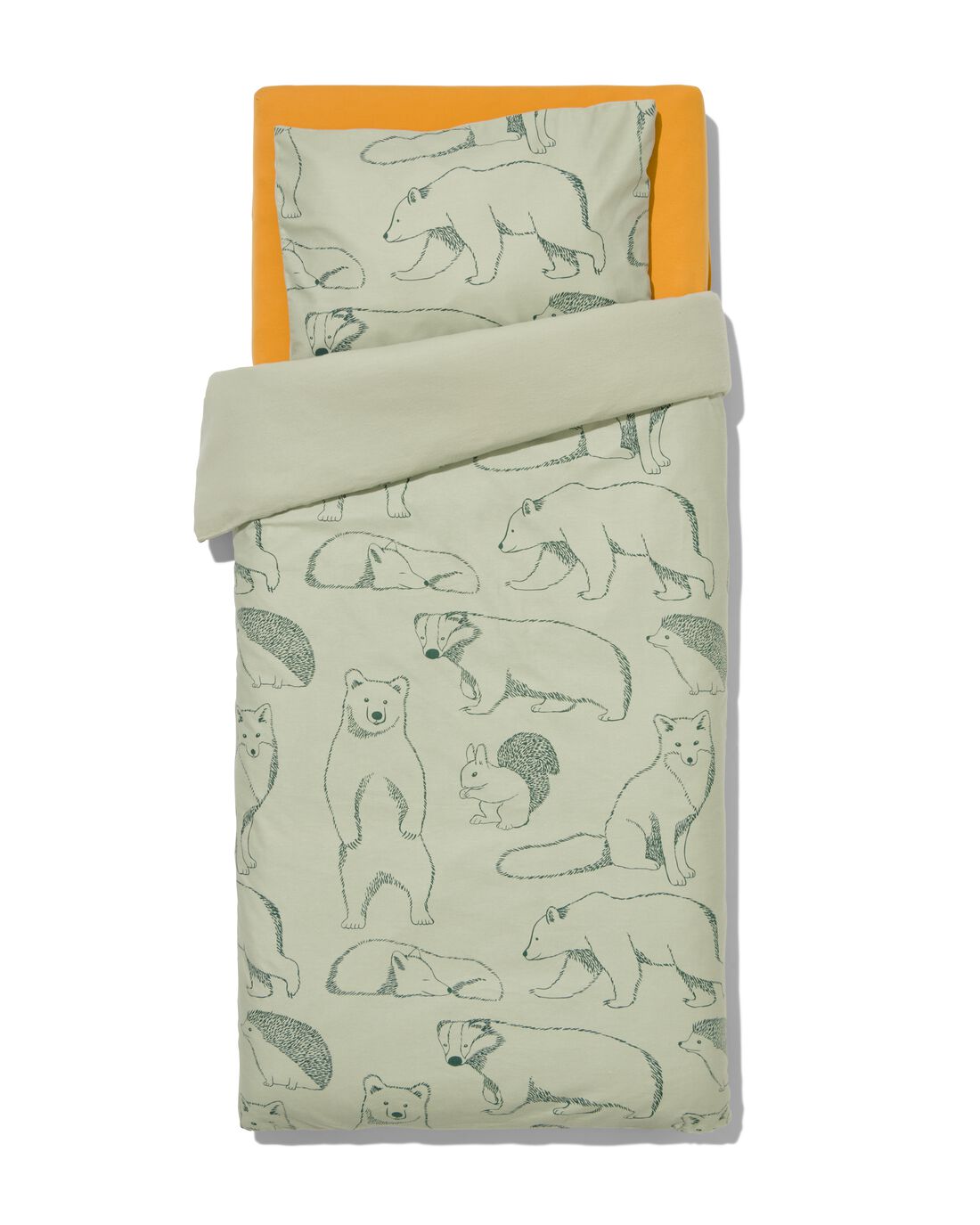 Hema Dekbedovertrekken - HEMA Peuterdekbedovertrek 120x150 Flanel Beren (groen) aanbieding