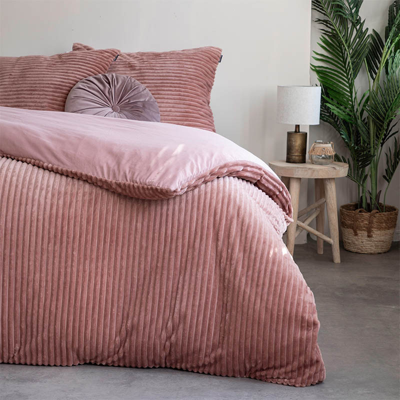 Dekbedovertrek Teddy Rib - Eenpersoons (140x220 cm) - Roze Microvezel - Dessin: Effen, Patroon - Fresh & Co - Dekbed-Discounter.nl aanbieding