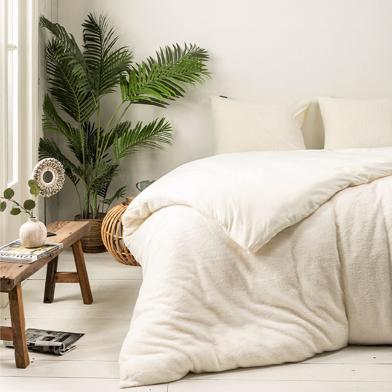 Dekbedovertrek Teddy - Lits-Jumeaux (240x220 cm) - Creme Microvezel - Dessin: Effen - Fresh & Co - Dekbed-Discounter.nl aanbieding