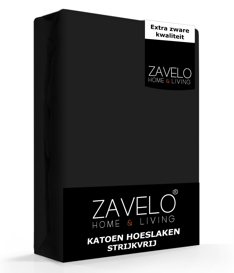 Beddengoed.com Hoeslakens - Zavelo Hoeslaken Katoen Strijkvrij Zwart-1-persoons (90x220 cm) aanbieding