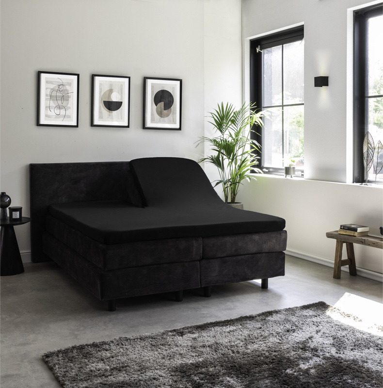 Jersey Egyptisch Katoen Splittopper Hoeslaken - Antraciet - 160x200 cm - Zwart - Presence - Dekbed-Discounter.nl