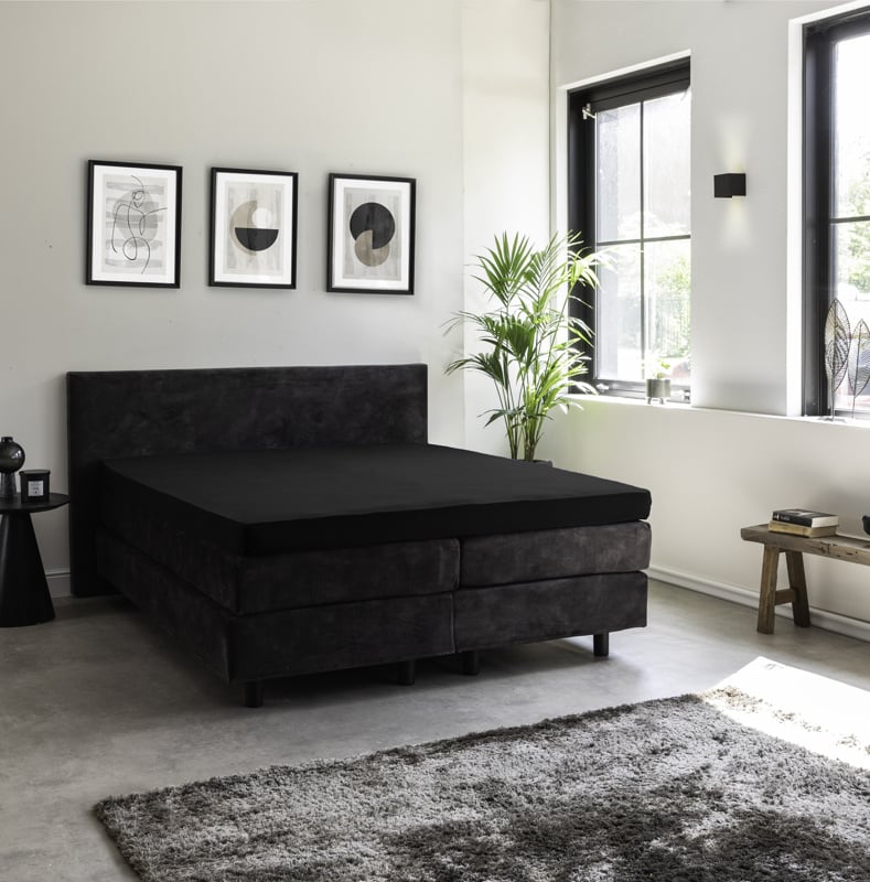 Jersey Egyptisch Katoen Topper Hoeslaken - Antraciet - 90x200 cm - Zwart - Presence - Dekbed-Discounter.nl