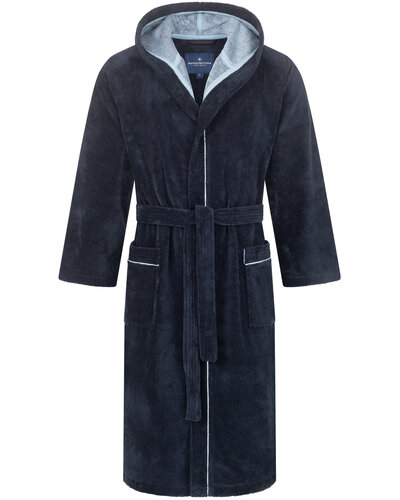 Morgenstern Morgenstern herenbadjas met capuchon Daniel marine/blauw Maat S